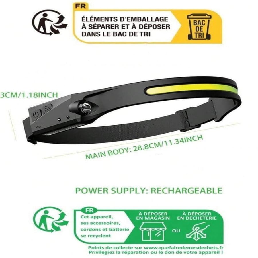كشاف رأس ( مصباح راس بمستشعر حركة) LED HEAD LAMP بنوعين من الإضاءة  بطارية 600 mAh من dlc DLC-32816 5v 3.7w