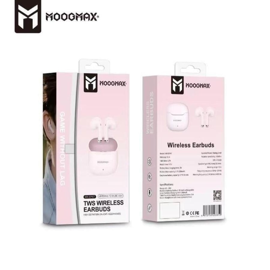 سماعة  بلوتوث ايربودز حجم صغير وشكل انيق MX-EP47 TWS WIRELESS EARBUDS  من moogmax  ضمان سنتين MX-EP47