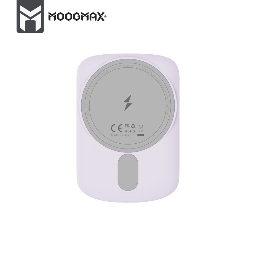 باور بانك حجم صغير شحن سريع مع شاحن لاسلكي بقوة 12 واط  بسعة 5000 من Moogmax ضمان سنتين MX219