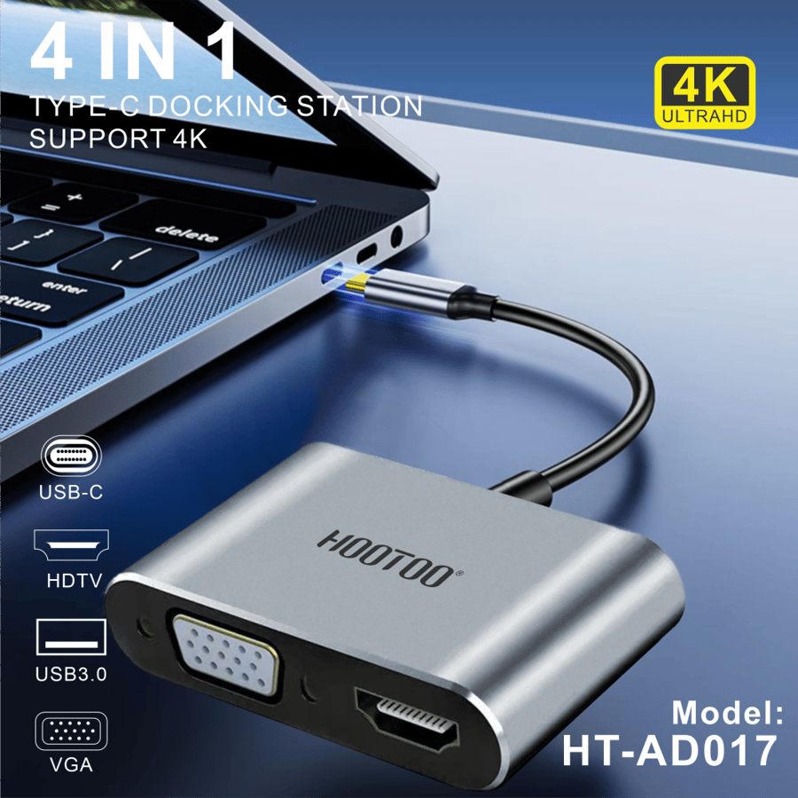 وصلة تايب سي بروجكتر  4 في 1 USB C to HDMI VGA Adapter to hub pd hdtv + vga+usb
