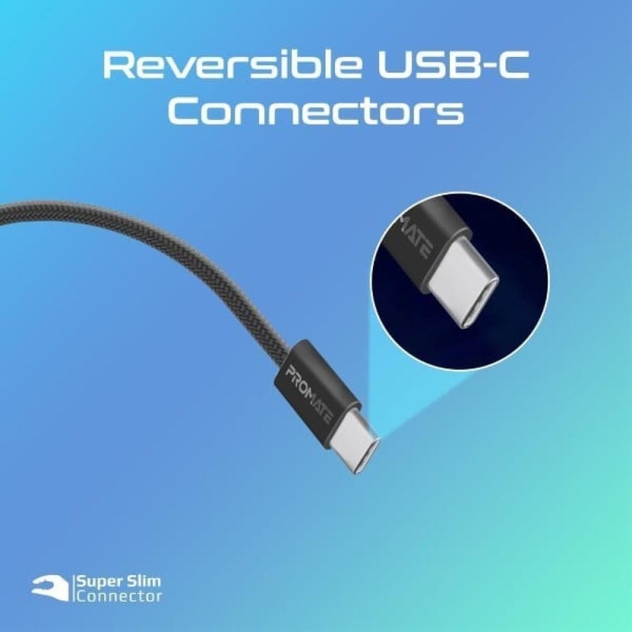 كيبل تايب سي  قماش من PROMATE فائق السرعة بطول 1.2 متر وقوة 60 واط ULTRA-FAST| Power Delivery 6OW|USB-C Cable