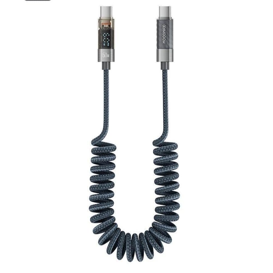 كبيل شحن حلزوني type C تايب سي بشاشة رقمية بقوة 60 واط PD من Moogmax  Mx-063