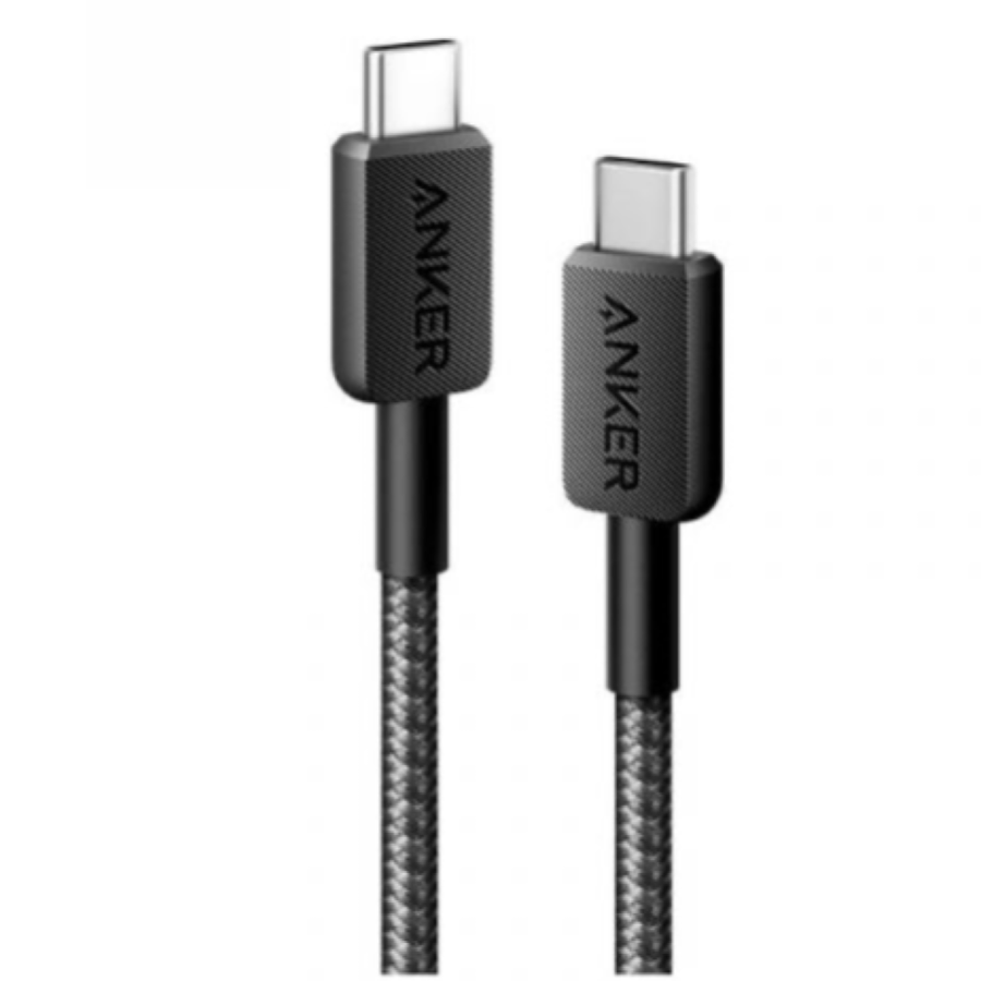 انكر كيبل قماش شحن ومزامنة 1.8 ، توصيل يو اس بي سي الى يو اس بي سي، اسود - A81F6H11- Anker USB-C to USB-C Cable (6ft Braided, Black