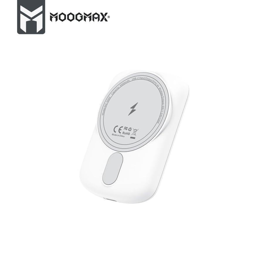 باور بانك حجم صغير شحن سريع مع شاحن لاسلكي بقوة 12 واط  بسعة 5000 من Moogmax ضمان سنتين MX219