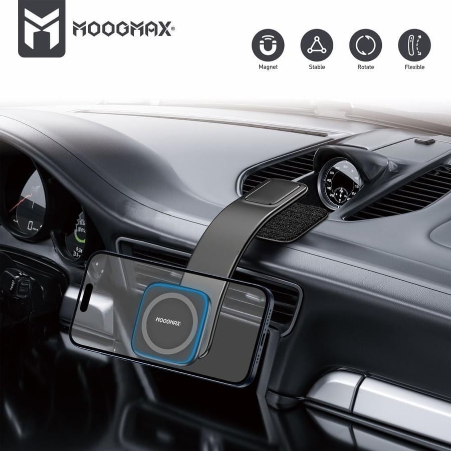 Easy-to-use mobile stand with 15-watt wireless charger from Moogmax