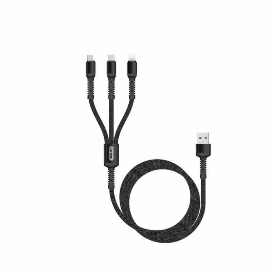 كيبل شحن اسود  3 في  1 بطول 120 سم  Go Des - UC511