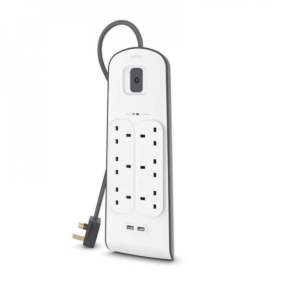 توصيلة بيلكن 6 منافذ طاقه بمنفذين يو اس بي-Belkin 6-input connector with USB ports
