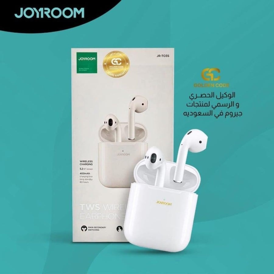 سماعة جيروم ايربودز Joyroom JR-T03s- الكود الذهبي ضمان سنتين