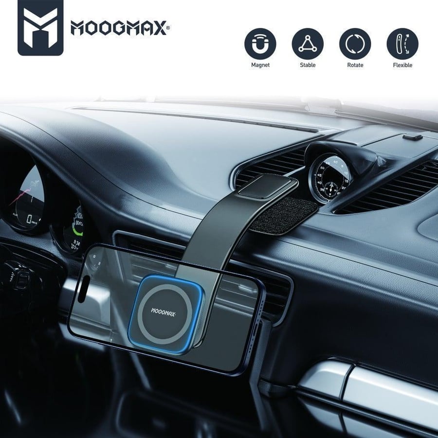 Easy-to-use mobile stand with 15-watt wireless charger from Moogmax