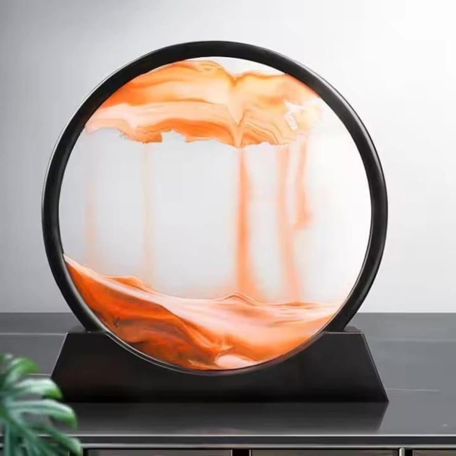 A circular hourglass for decoration, dynamic moving, three-dimensional, with a circular design