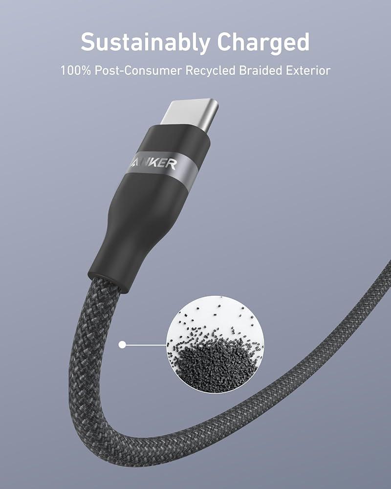 انكر سلك شاحن من للايفون والاندرويد شحن سريع  USB‎-‎C الى USB-C سلك شحن ونقل بيانات Anker USB-C to USB-C Cable 3ft, 240W