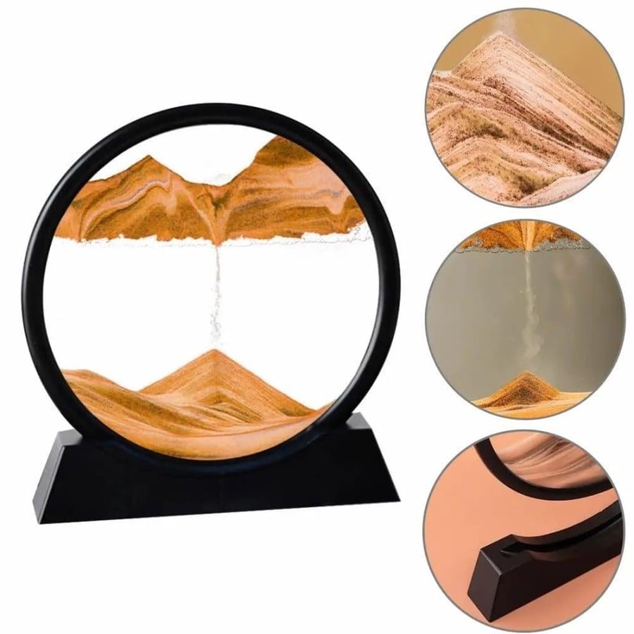 A circular hourglass for decoration, dynamic moving, three-dimensional, with a circular design