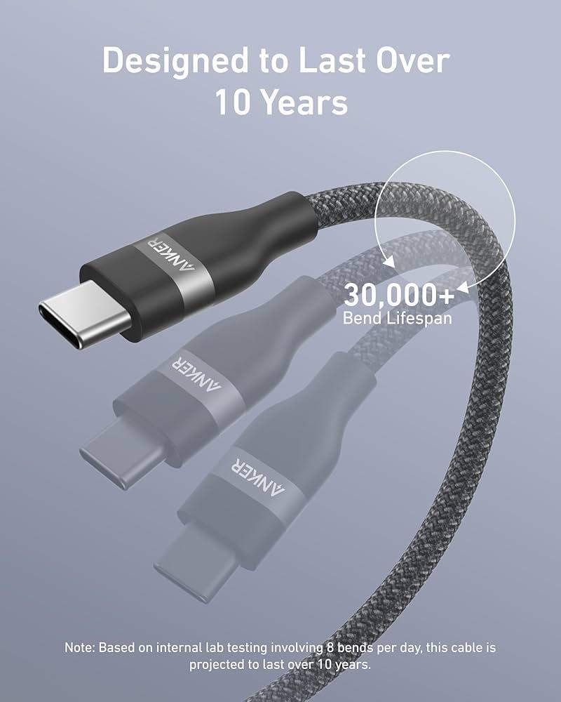 انكر سلك شاحن من للايفون والاندرويد شحن سريع  USB‎-‎C الى USB-C سلك شحن ونقل بيانات Anker USB-C to USB-C Cable 3ft, 240W