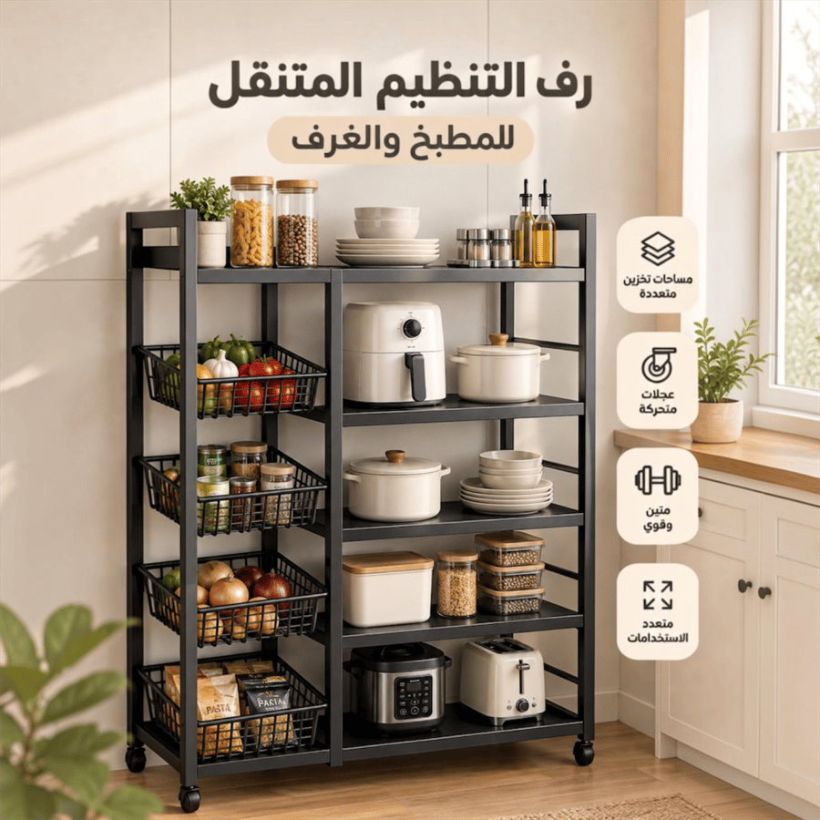 رف التنظيم المتنقل للمطبخ والغرف