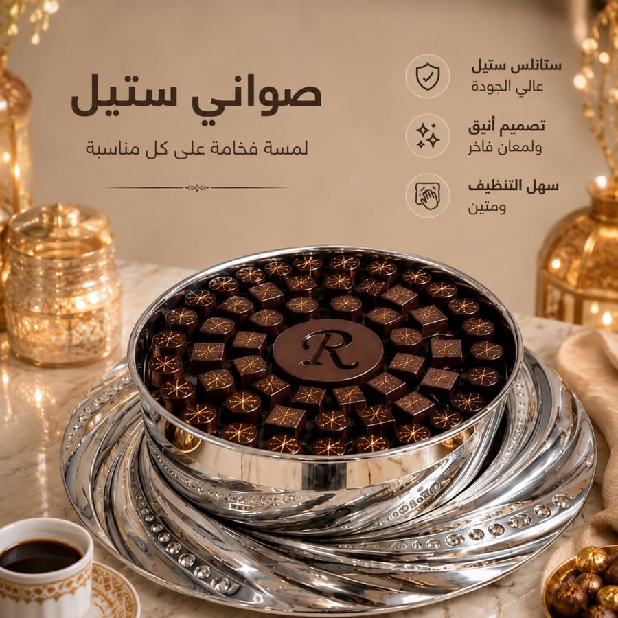 صينية تقديم دائرية من الستانلس ستيل بتصميم فاخر ولمعان أنيق