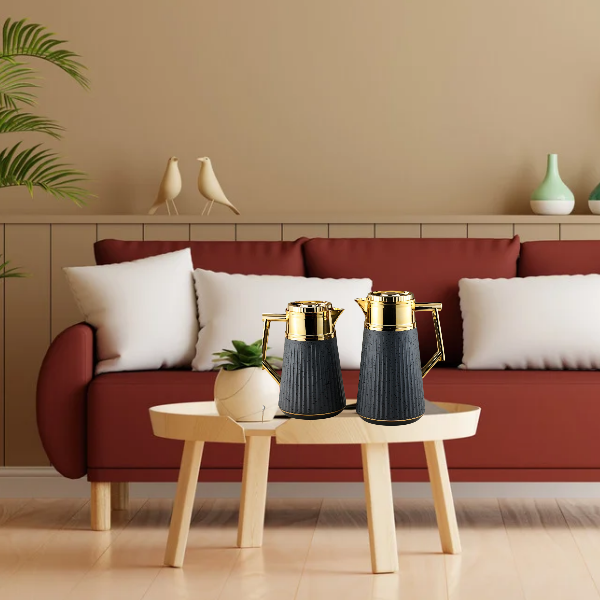 طقم ترمس أسود مزخرف للشاي والقهوة من رويال كاميل 0217459