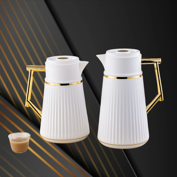 طقم ترمس أبيض مذهب للشاي والقهوة من رويال كاميل 0217456