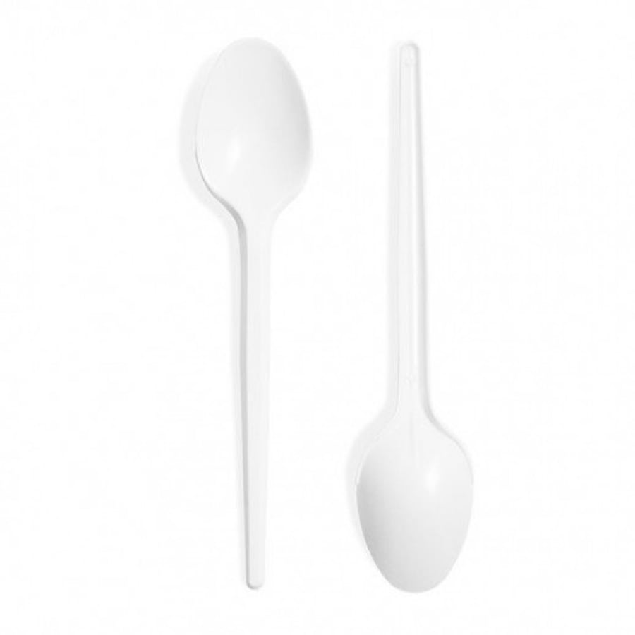 Large white plastic spoons