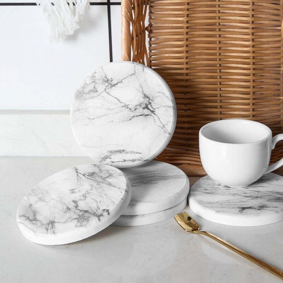 Diatomite base with marble pattern, water-absorbent, round, 10cm x 10cm