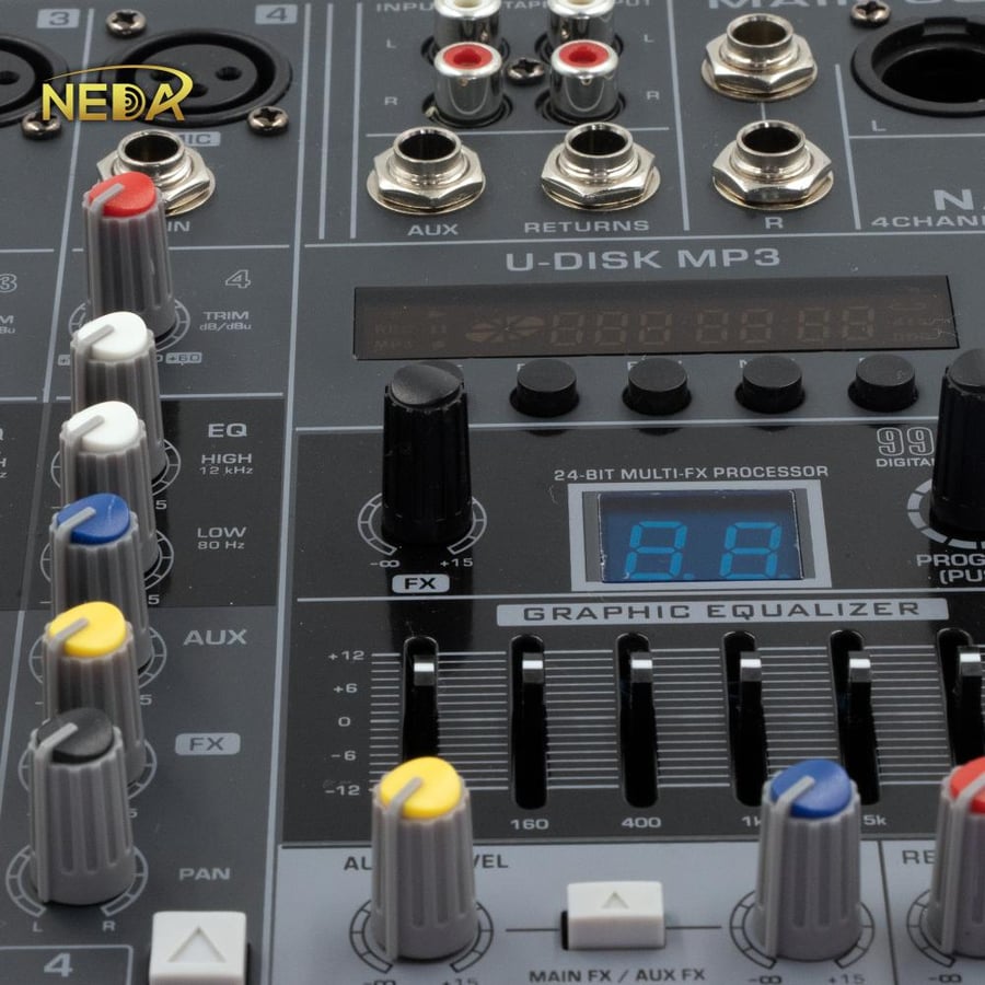 مكسر صوت  نداء احترافي  PX4D عدد 4 قنوات بلوتوث و تسجيل مباشر على الفلاش Mixer/Amplifier NEDAA PX4D(USB-BLUTOOTH-Record on USB)