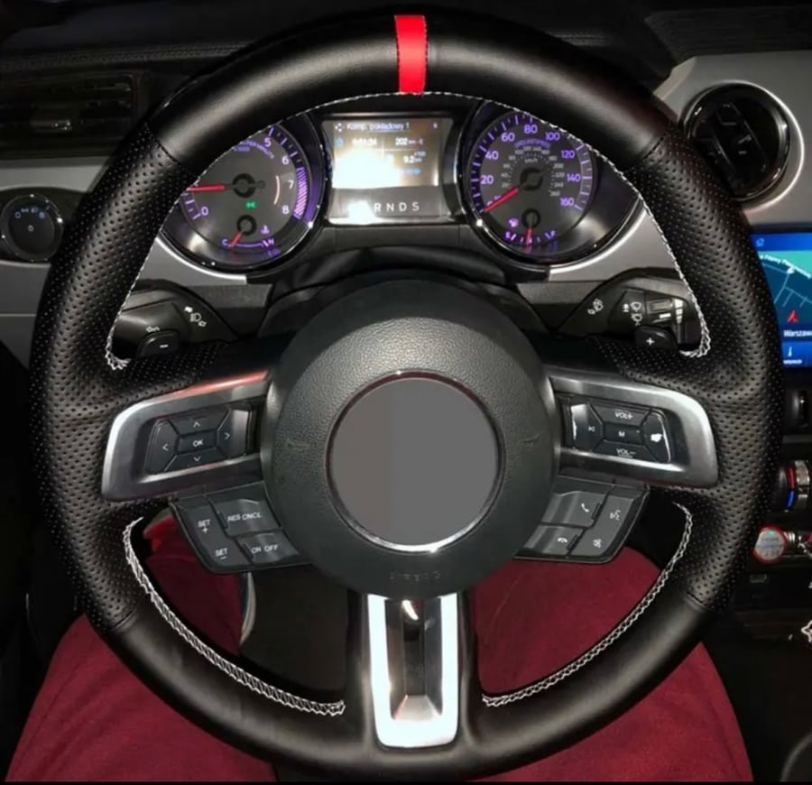 Leather steering wheel upholstery for Ford Mustang 2015-2022