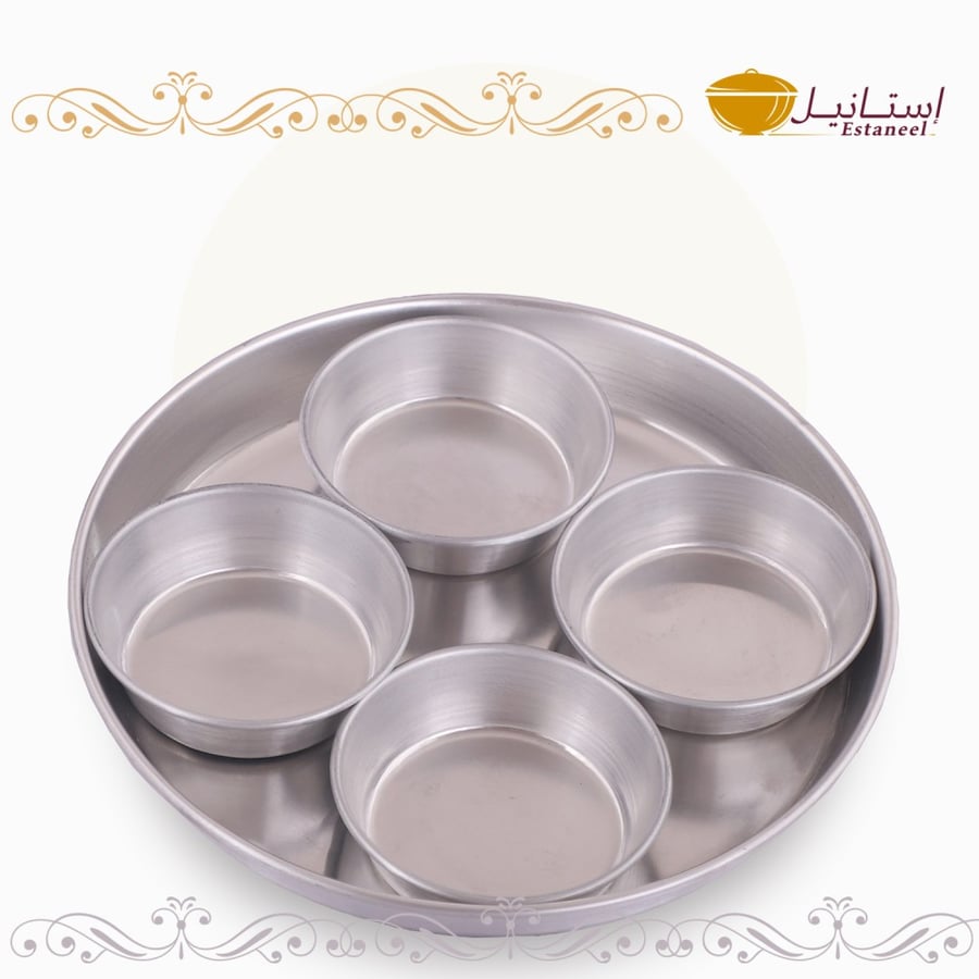 طقم صحن فطور صغير ألومنيوم فضي يحتوي على 4 غضارات