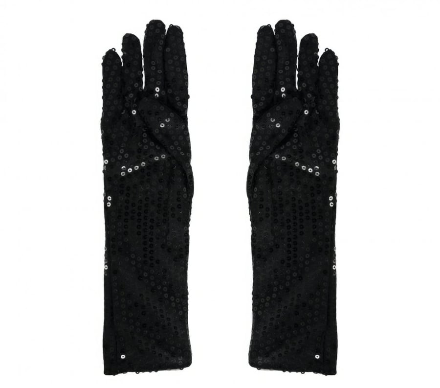 BLACK SEQUIN GLOVES 39 CMS HQ (17863)