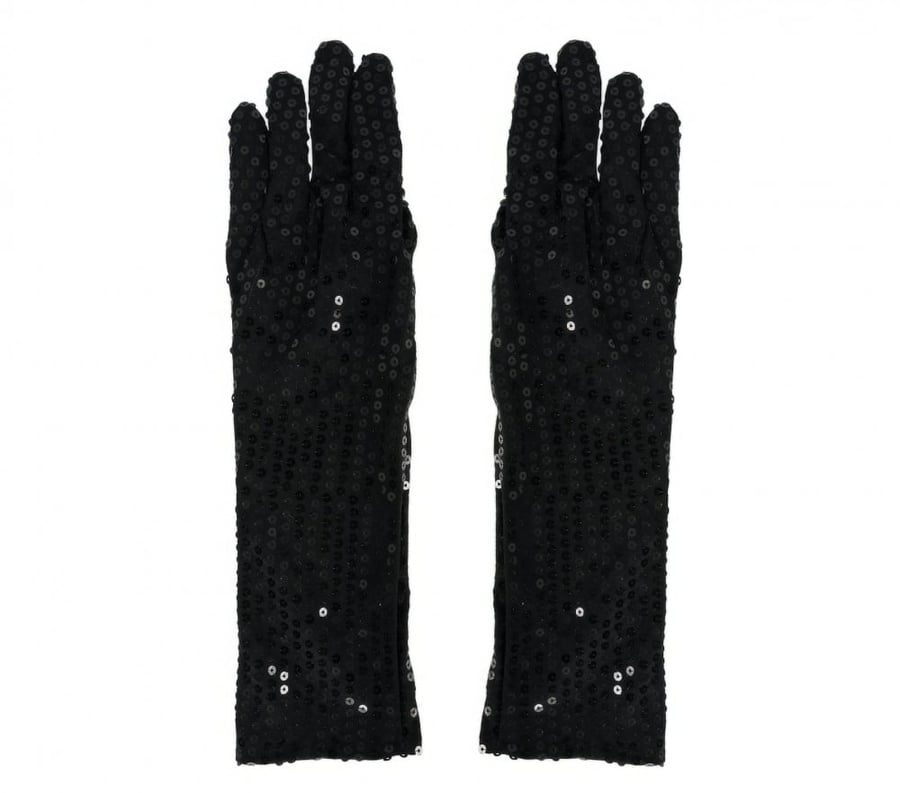 BLACK SEQUIN GLOVES 39 CMS HQ (17863)