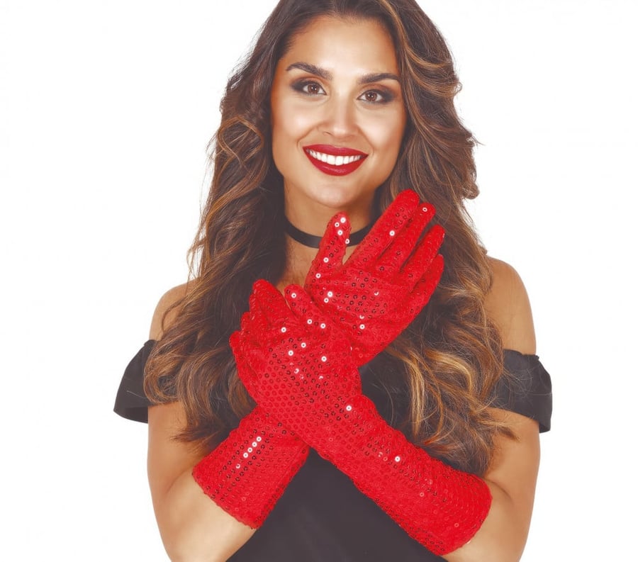 RED SEQUIN GLOVES 39 CMS HQ (17864)
