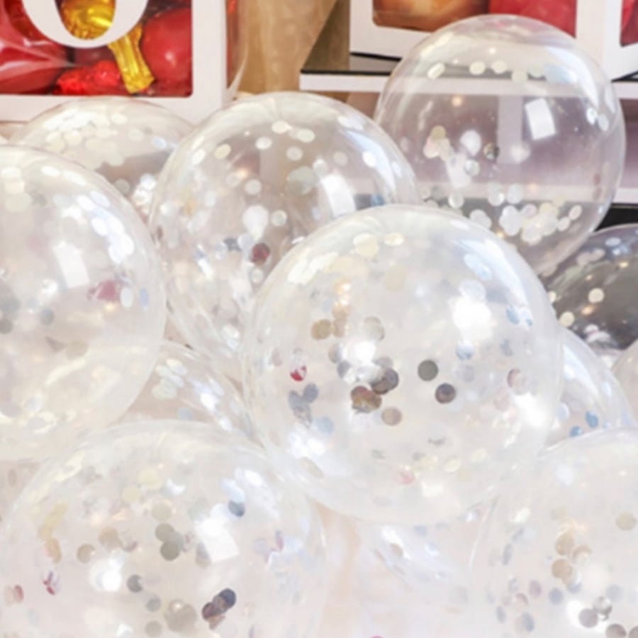 Transparent confetti balloons, silver, 50 pieces