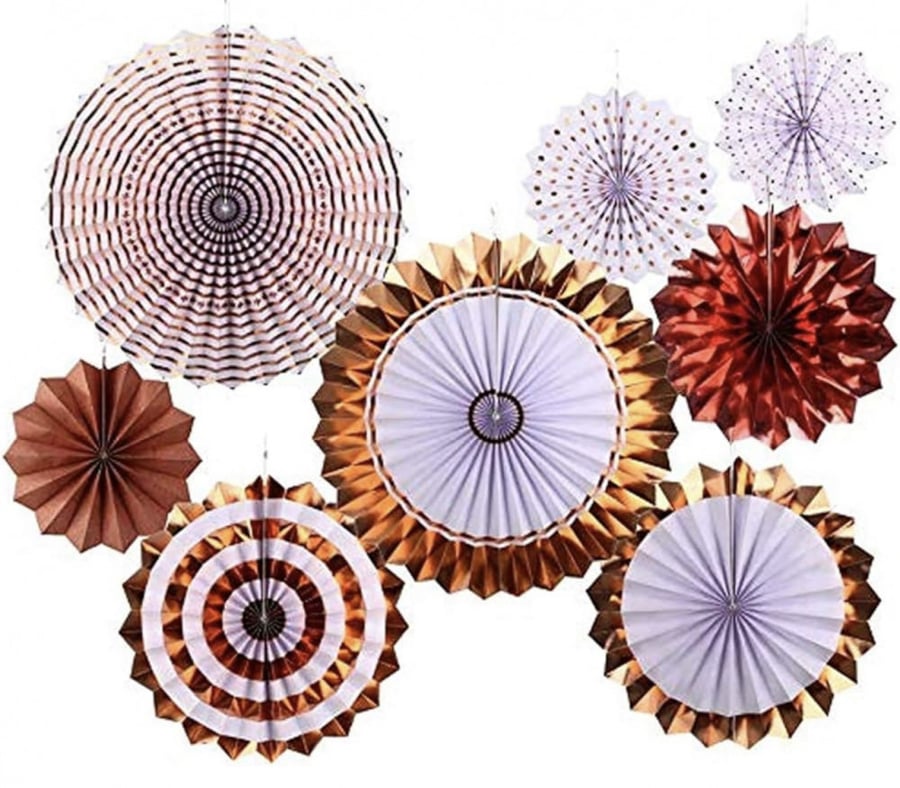 Paper decorations 8 pieces gold and rose gold