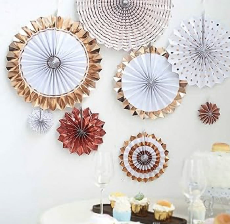 Paper decorations 8 pieces gold and rose gold