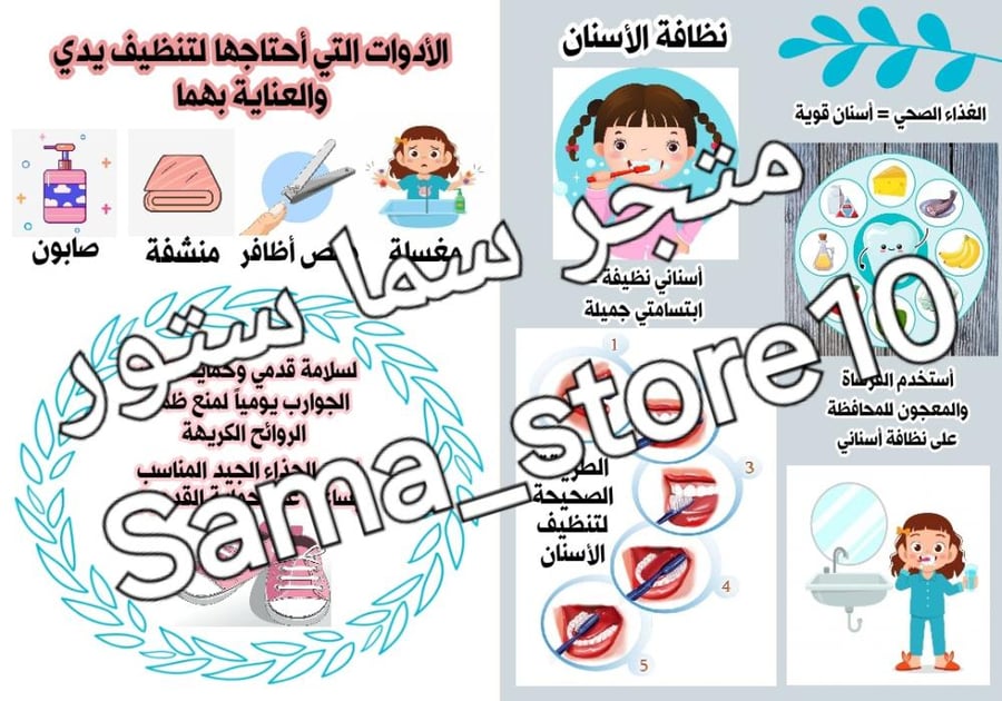 مطوية عن نظافة اليدين والقدمين والأسنان لمادة الأسرية أول ابتدائي