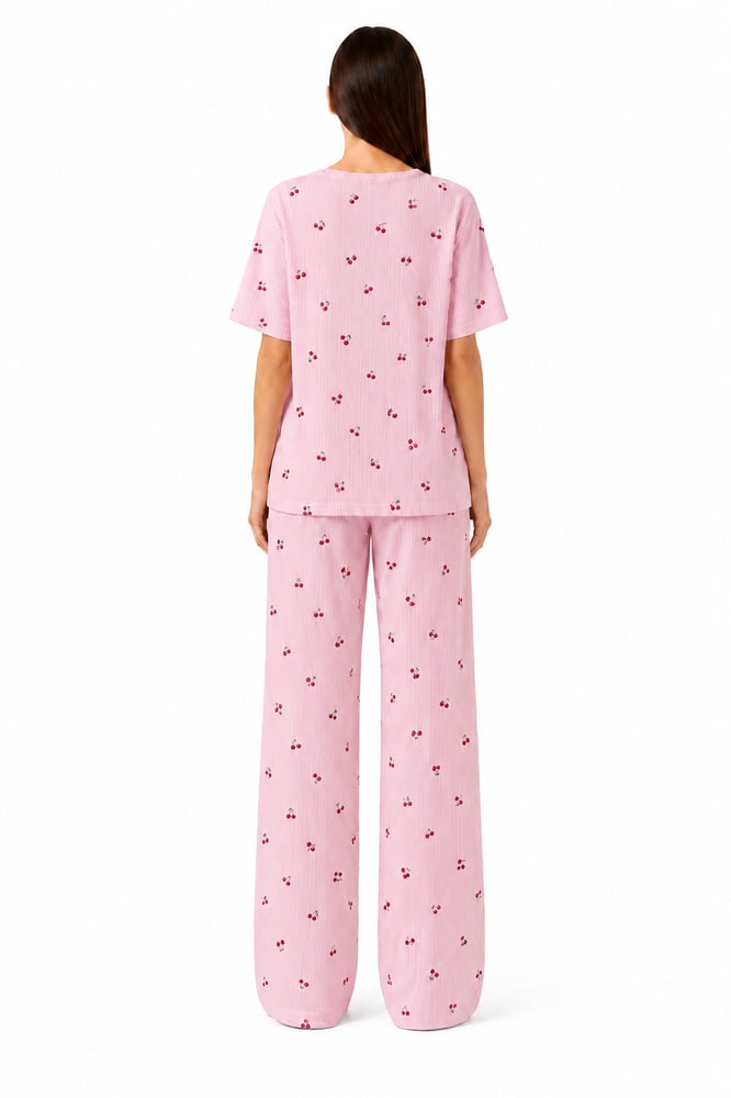بجامة ناعمة قطن 100% وردية نقشة كرز Soft 100% cotton pajama