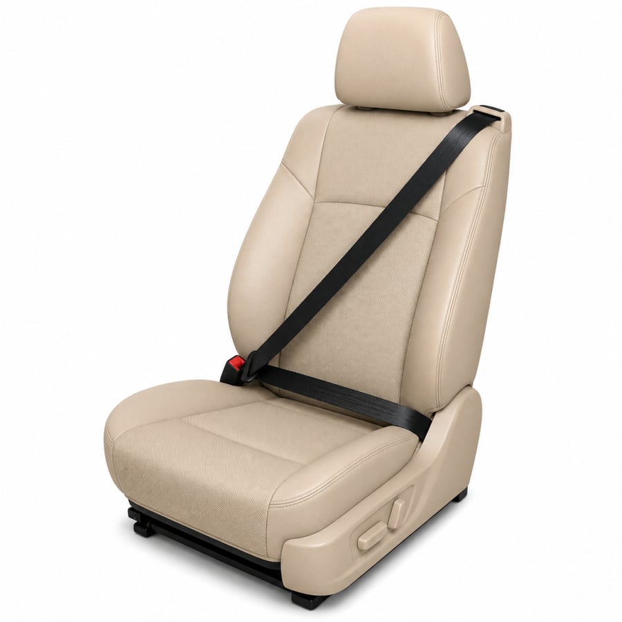 Car seat belt black  installed on a car seat showing its look