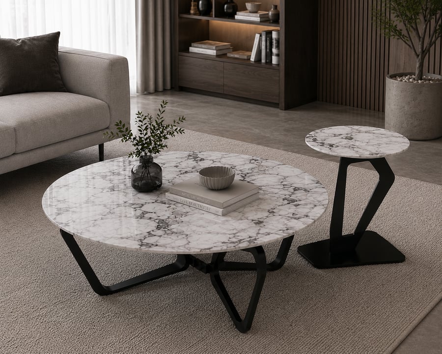 طقم طاولات رخامية بتصميم هندسي عصري