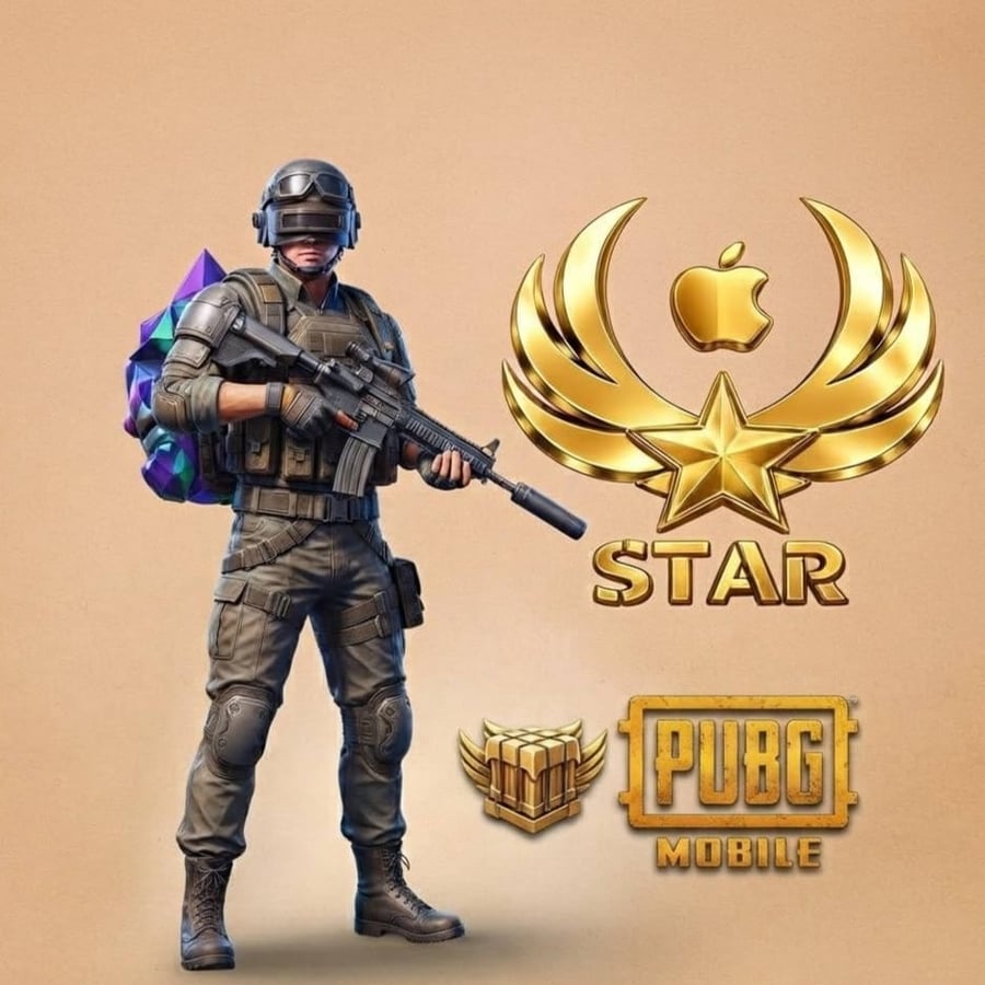 كود ستار شهر PUBG Mobile مع جندي مسلح وشعار STAR الذهبى