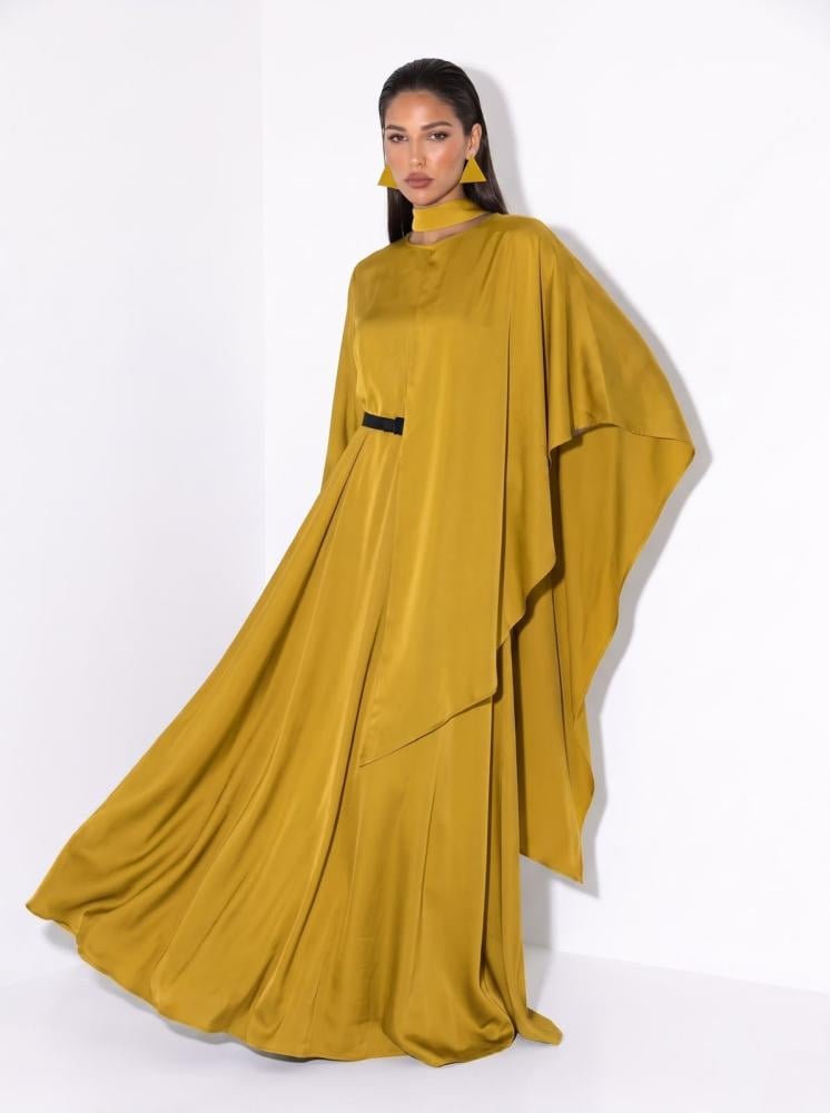 THE DRAPED CAPE GOWN-yellow