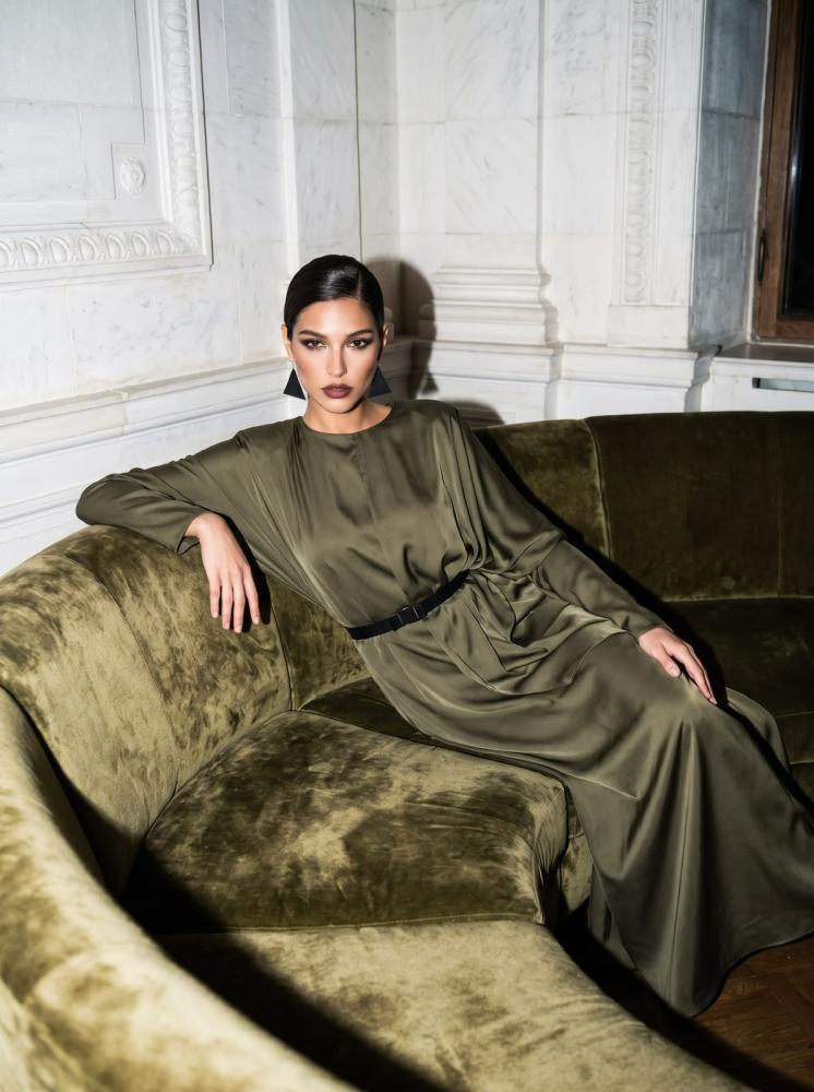 THE DRAPED CAPE GOWN-GREEN