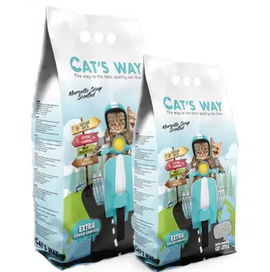 رمل Cat’s Way كاتس واي  بريميوم  بنتونايت تركي  للقطط برائحة صابون مارسيليا  10لتر