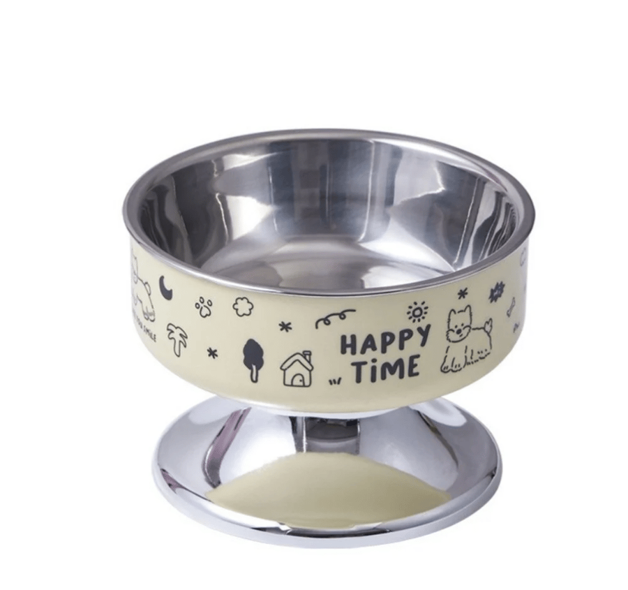 Single stainless steel food bowl with raised base for cats and dogs, multiple colors, model 1324