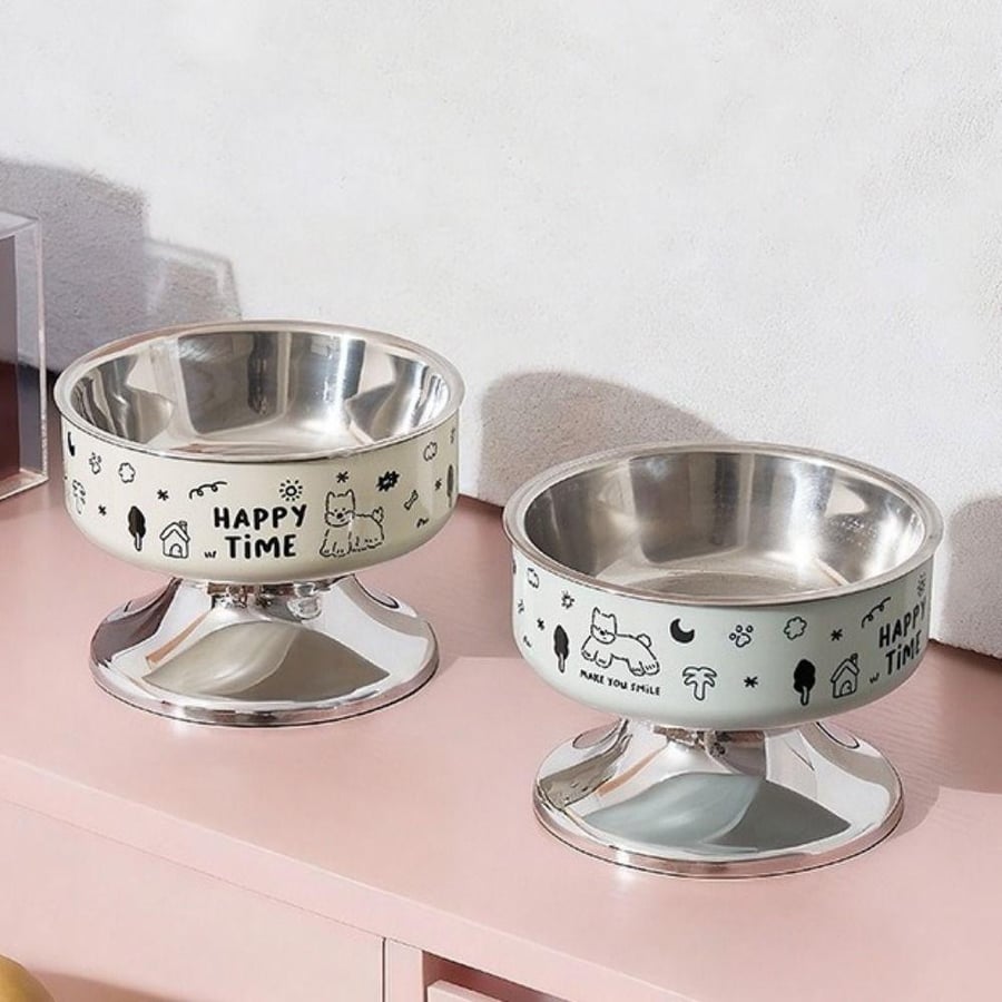 Single stainless steel food bowl with raised base for cats and dogs, multiple colors, model 1324