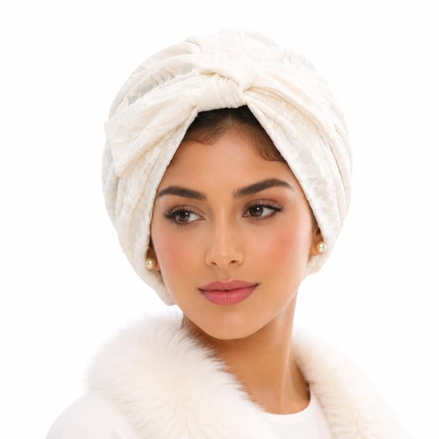توربان كريمي مطرّز قطن 3