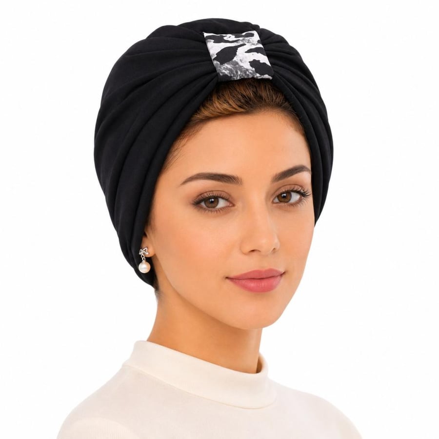 توربان أسود مشجّر قطن