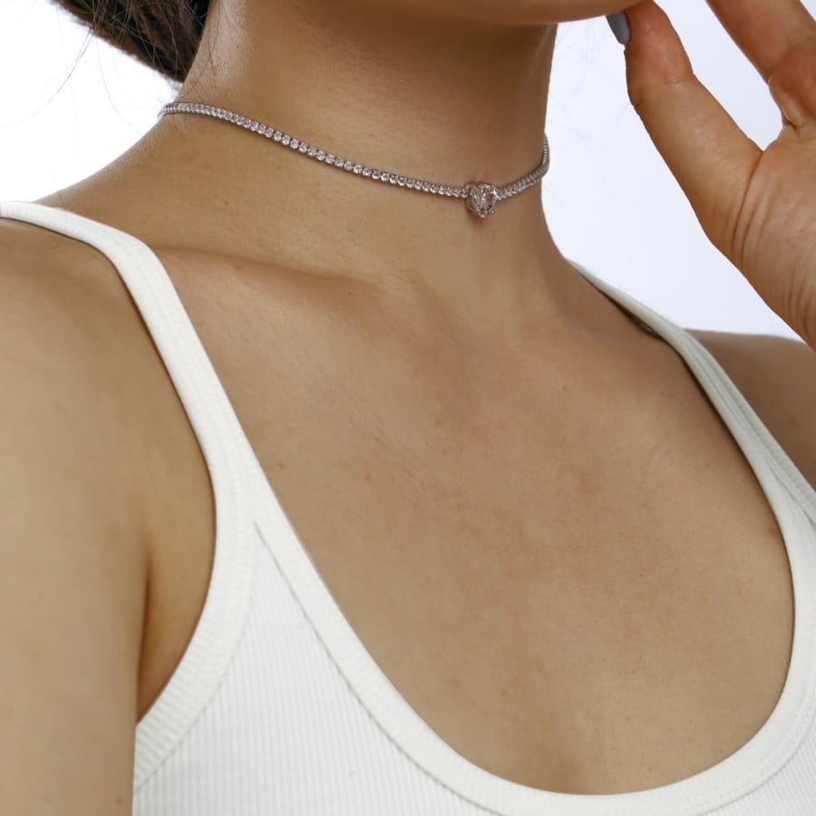 سلسلة القلب تنس  الأنيقة باللون / الفضي .(N1001)