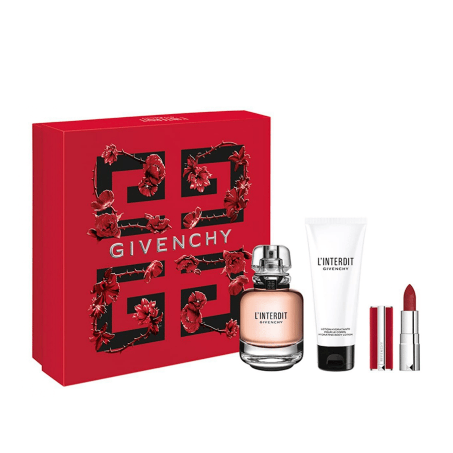 Givenchy L'Interdit perfume set (80 ml perfume + 1.5 g lipstick + 75 ml body cream)