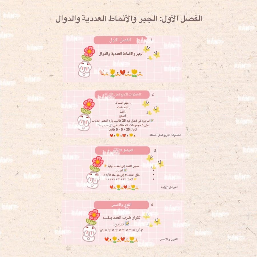 مطوية مادة ( رياضيات )  سادس الجبر والأنماط العددية والدوال