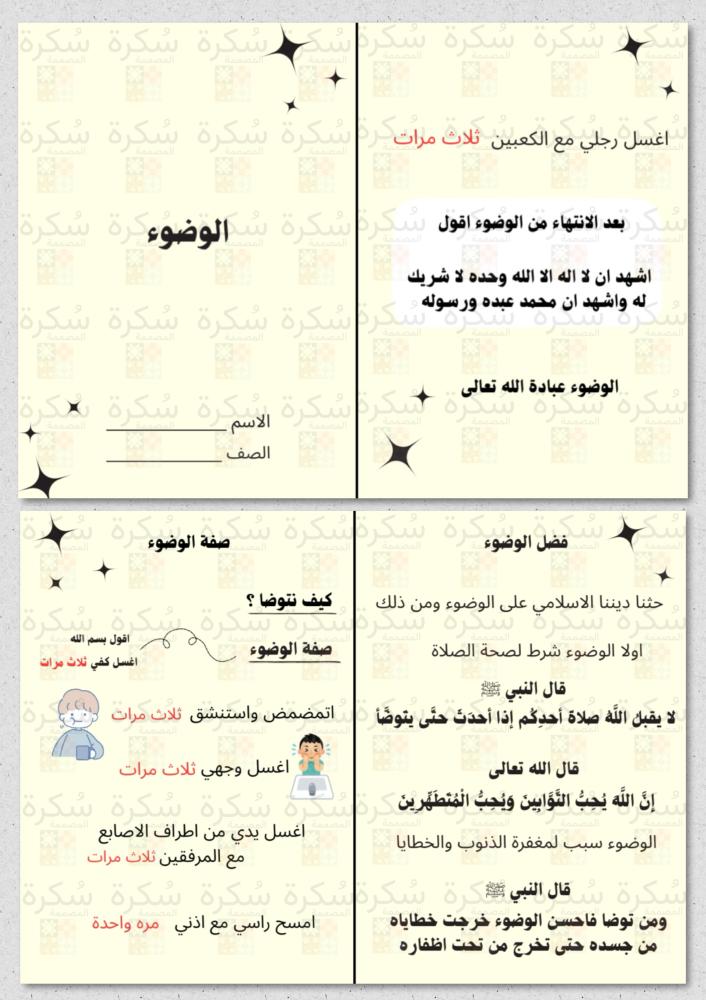 الوضوء اسلامية اول ابتدائي