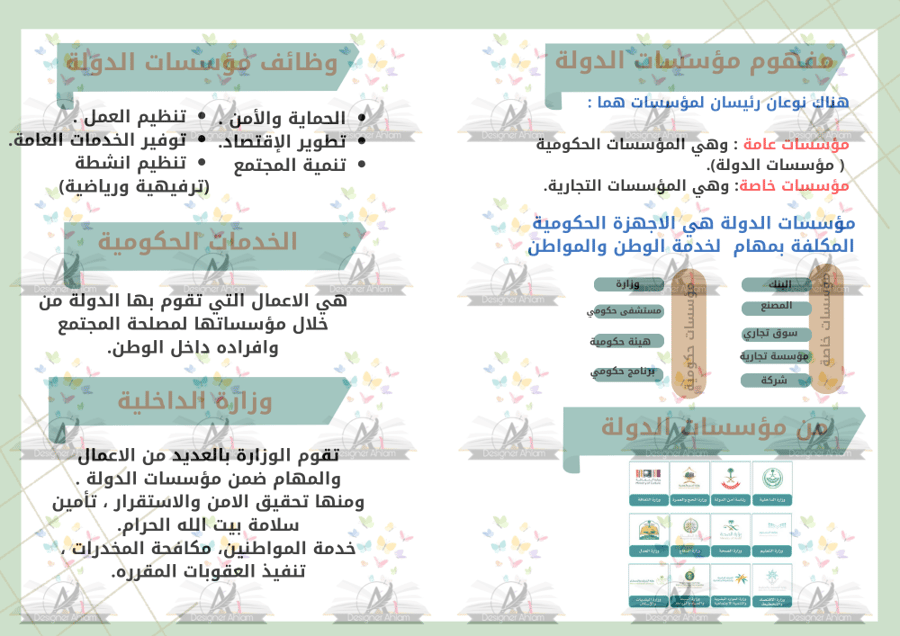 مطوية مؤسسات الدولة الصف خامس ابتدائي
