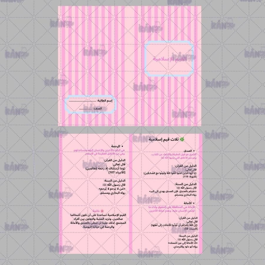 القيم الاسلامية اولى متوسط اسلامية